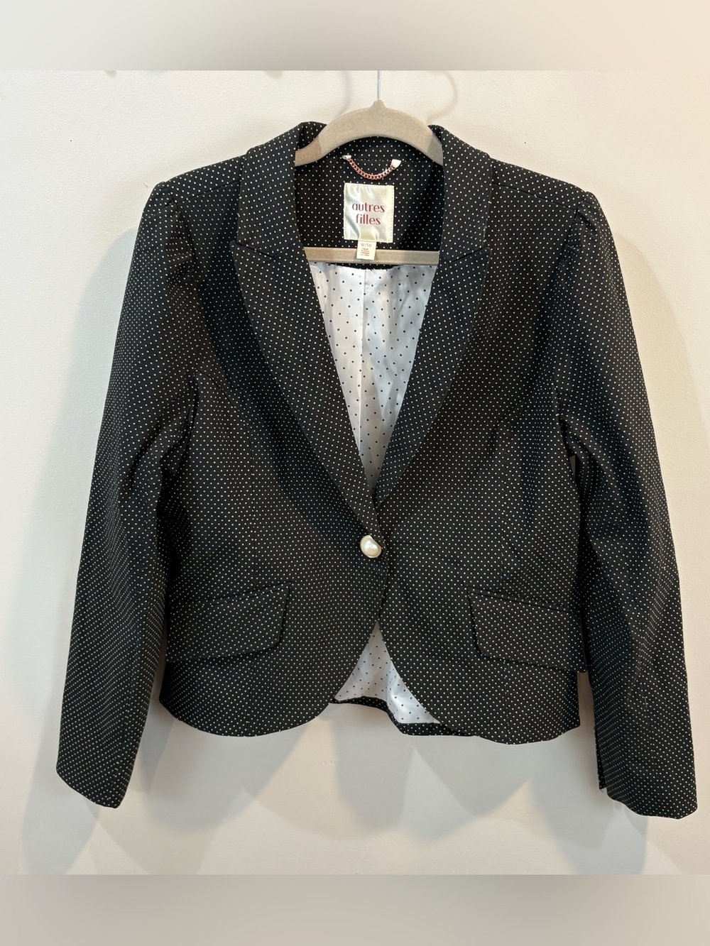 NWOT Autres Filles Polka Dot Pearl Buttons Classic Blazer Old Money Office